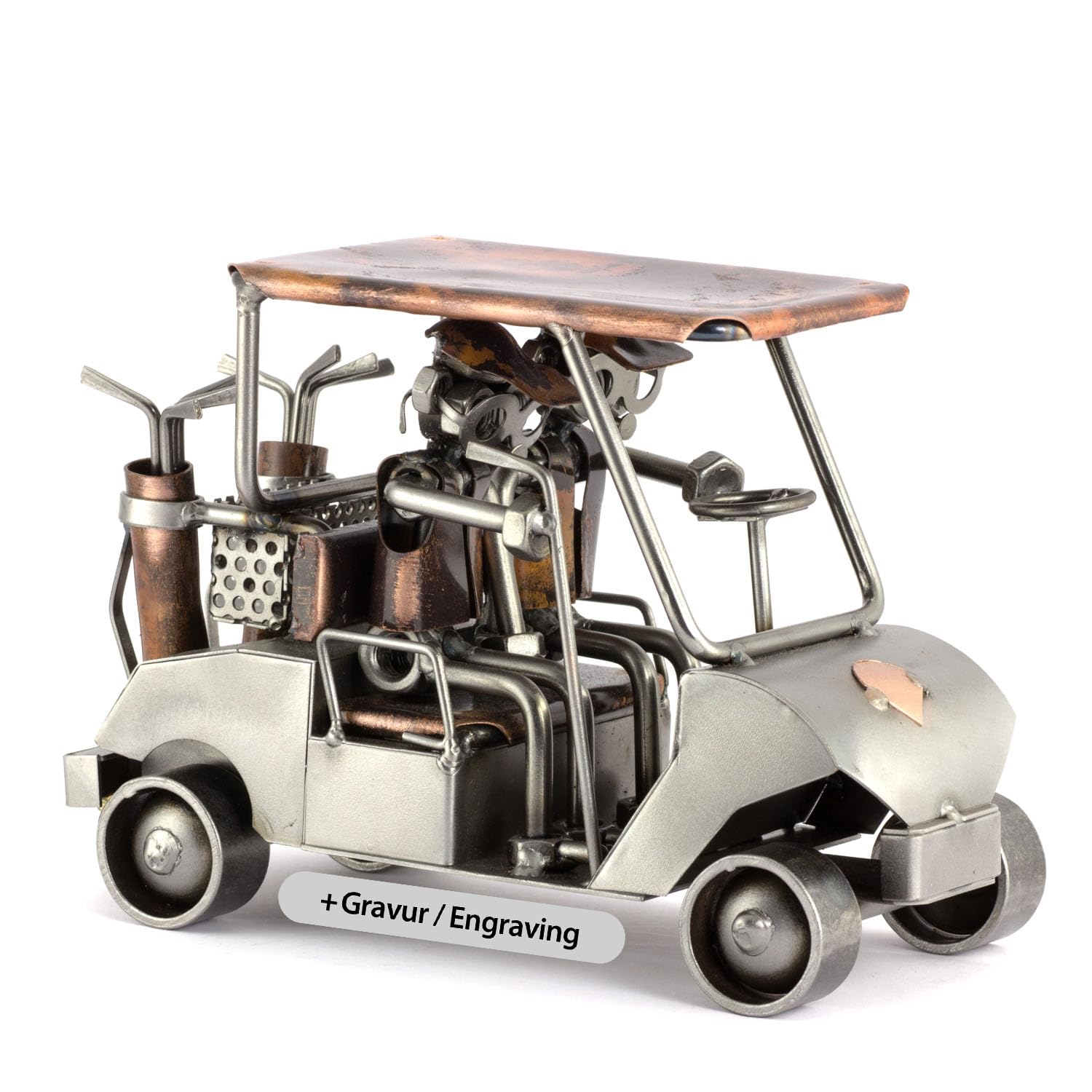 Steelman24 I Nuts and bolts sculpture Golf Buggy With Personal Engraving I Handmade ornaments I I Metal figurine