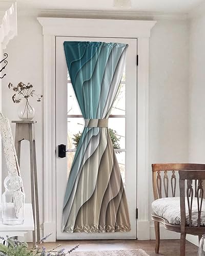 Cortinas opacas para puerta de entrada, cortina de puerta francesa color verde azulado y marrón, cortinas con aislamiento térmico para puerta