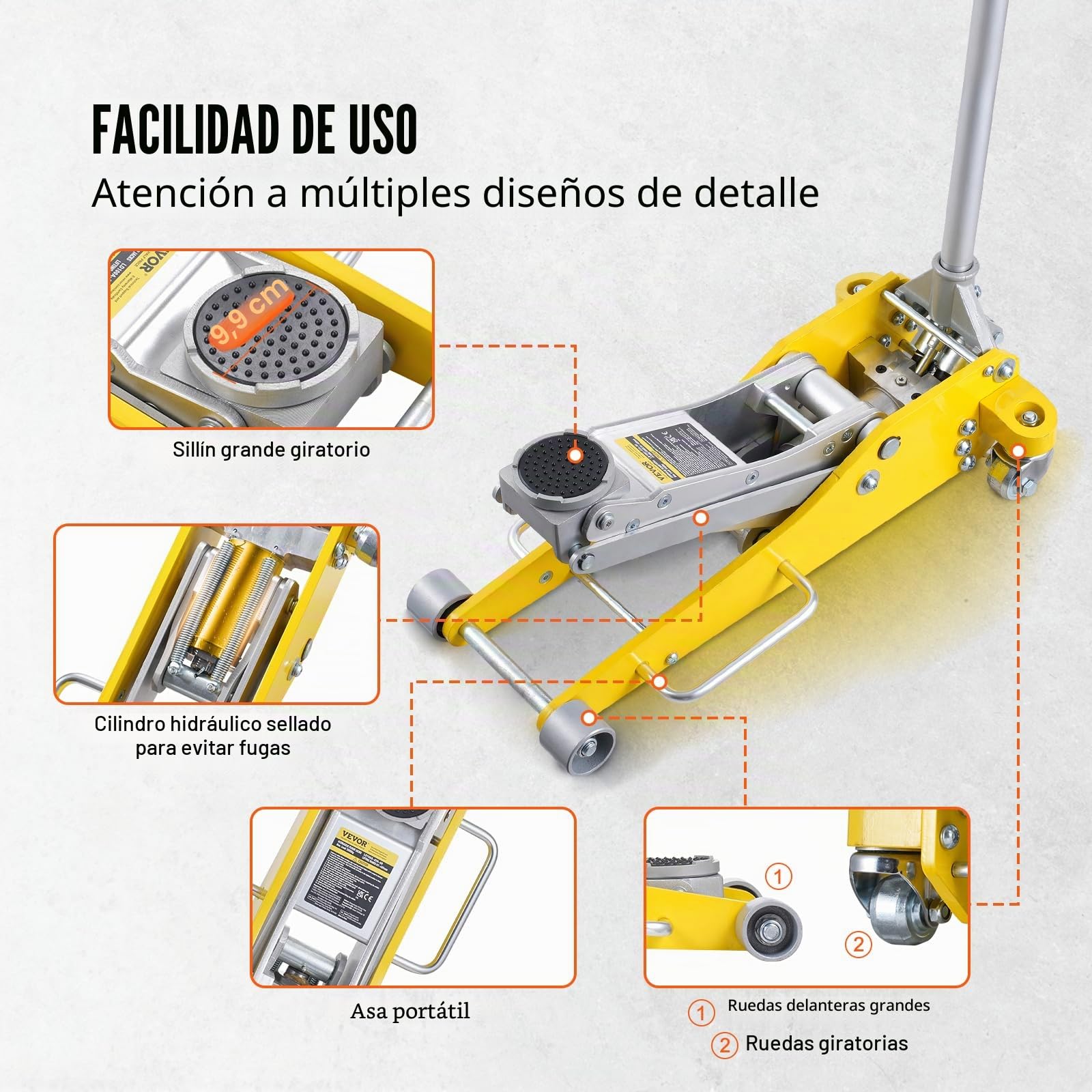 VEVOR Gato hidráulico de Piso de Perfil bajo de 3 toneladas (6600 LB), de Aluminio Resistente, para Carreras, para automóvil, con Bomba de elevación rápida de Doble pistón