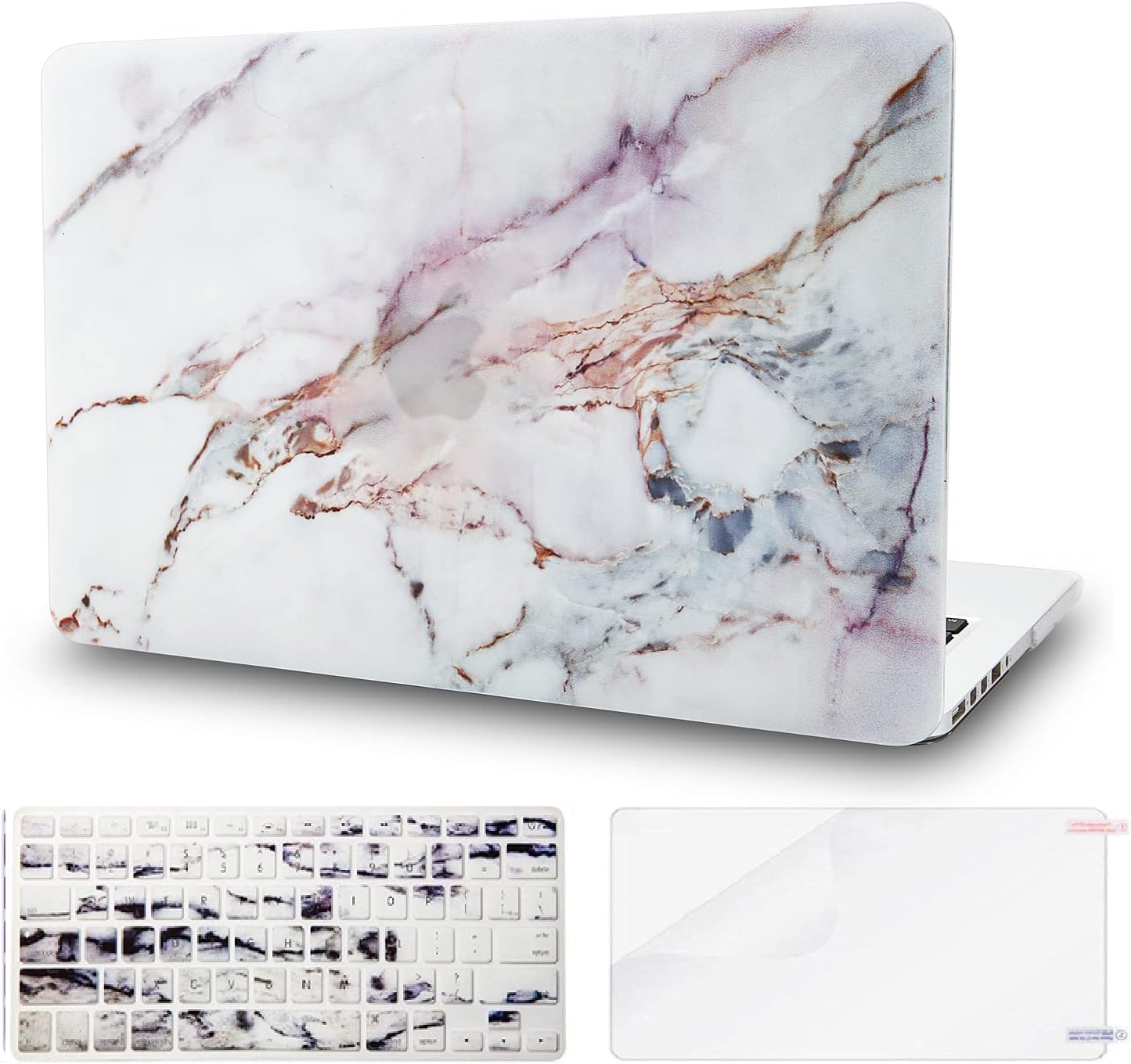 Compatible with MacBook Pro 13 inch Case 2016-2020 Release A2159 A1989 A1706 A1708 Touch Bar Plastic Hard Shell + Keyboard Cover + Screen Protector (White Marble 4) A2159/A1989/A1706/A1708 Mac Pro 13" 2019/18 White Marble 4