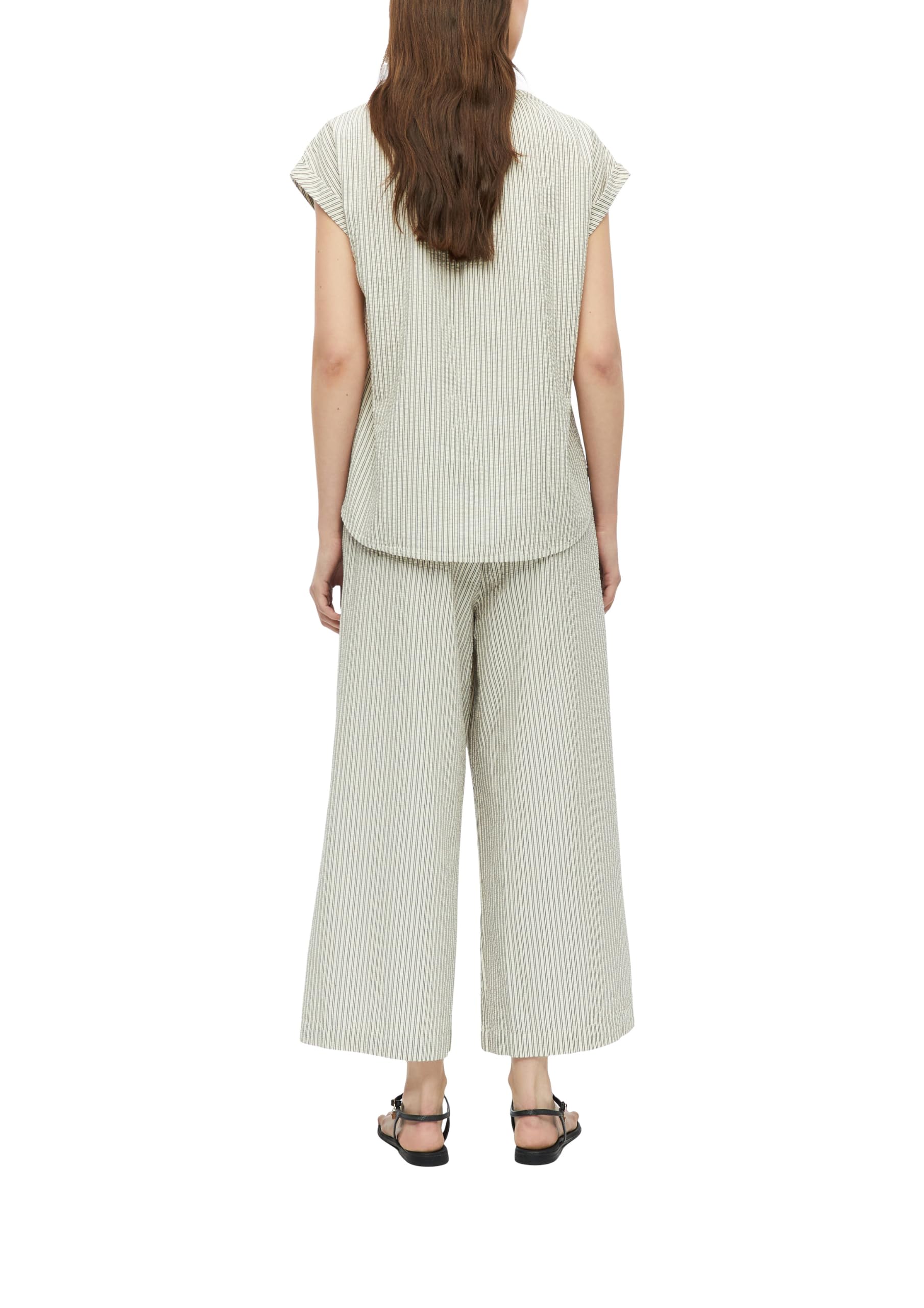 s.Oliver Damen Bluse – Regular Fit, Seersucker, gestreift, mit Raffung