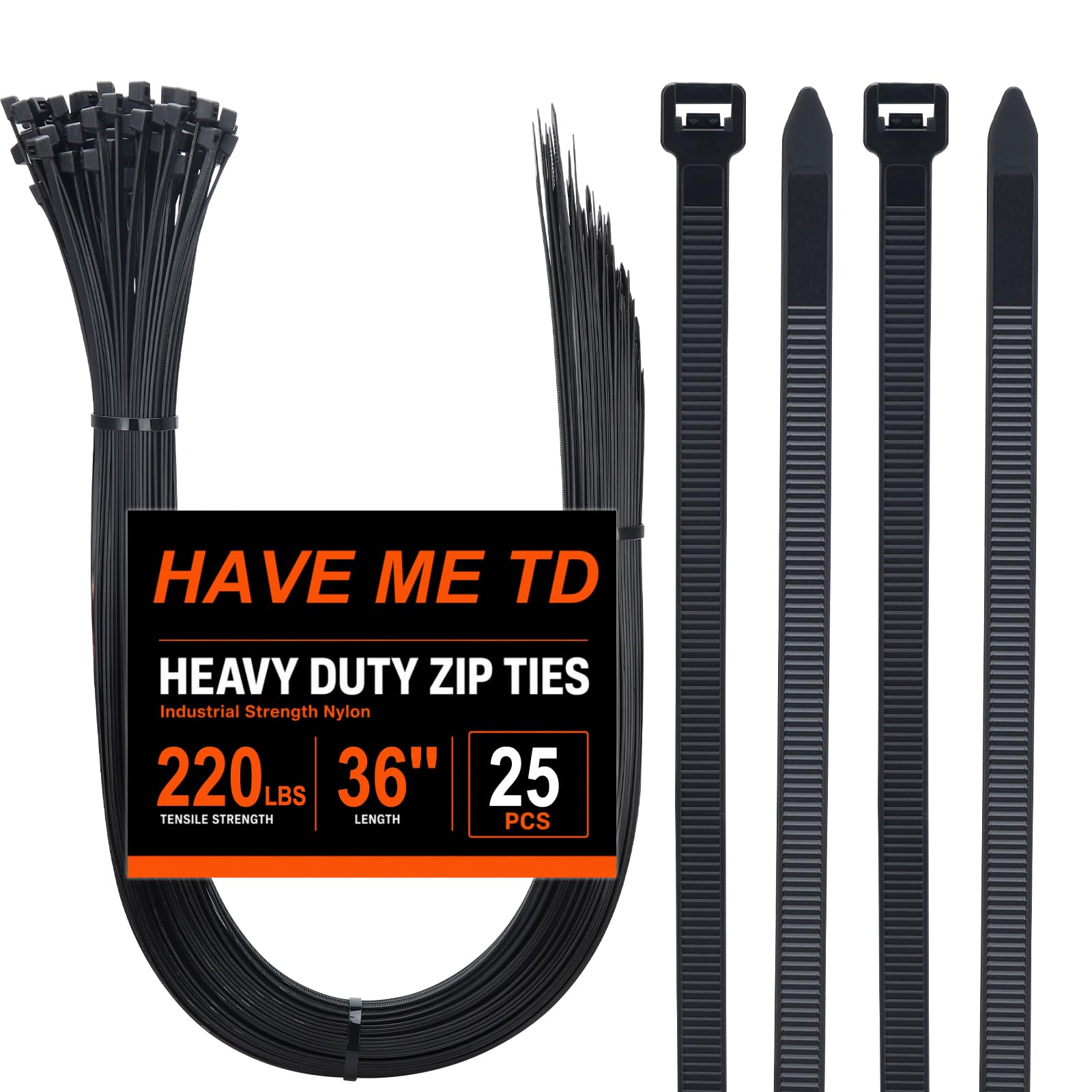 Large Zip Ties 36 inch,25 Pack Long Zip Ties Heavy Duty Big Black Cable Ties with 220 lb Tensile Strength.