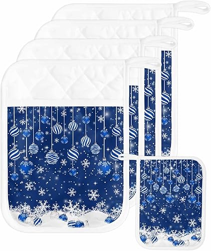 Miniatura 41 de Juego de 4 agarraderas de tela de rizo antideslizantes y aislantes de calor con bolsillo, guantes gruesos para horno, posavasos para hornear, bolas