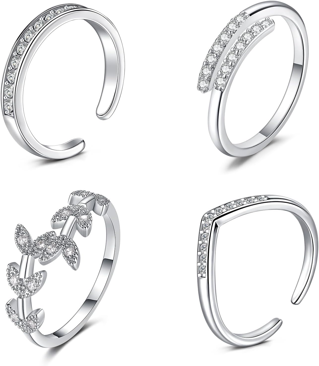 Toe Rings for Women Adjustable Open Toe Rings with Anklet Set CZ Flower Toes Ring for Summer Beach Foot Jewelry