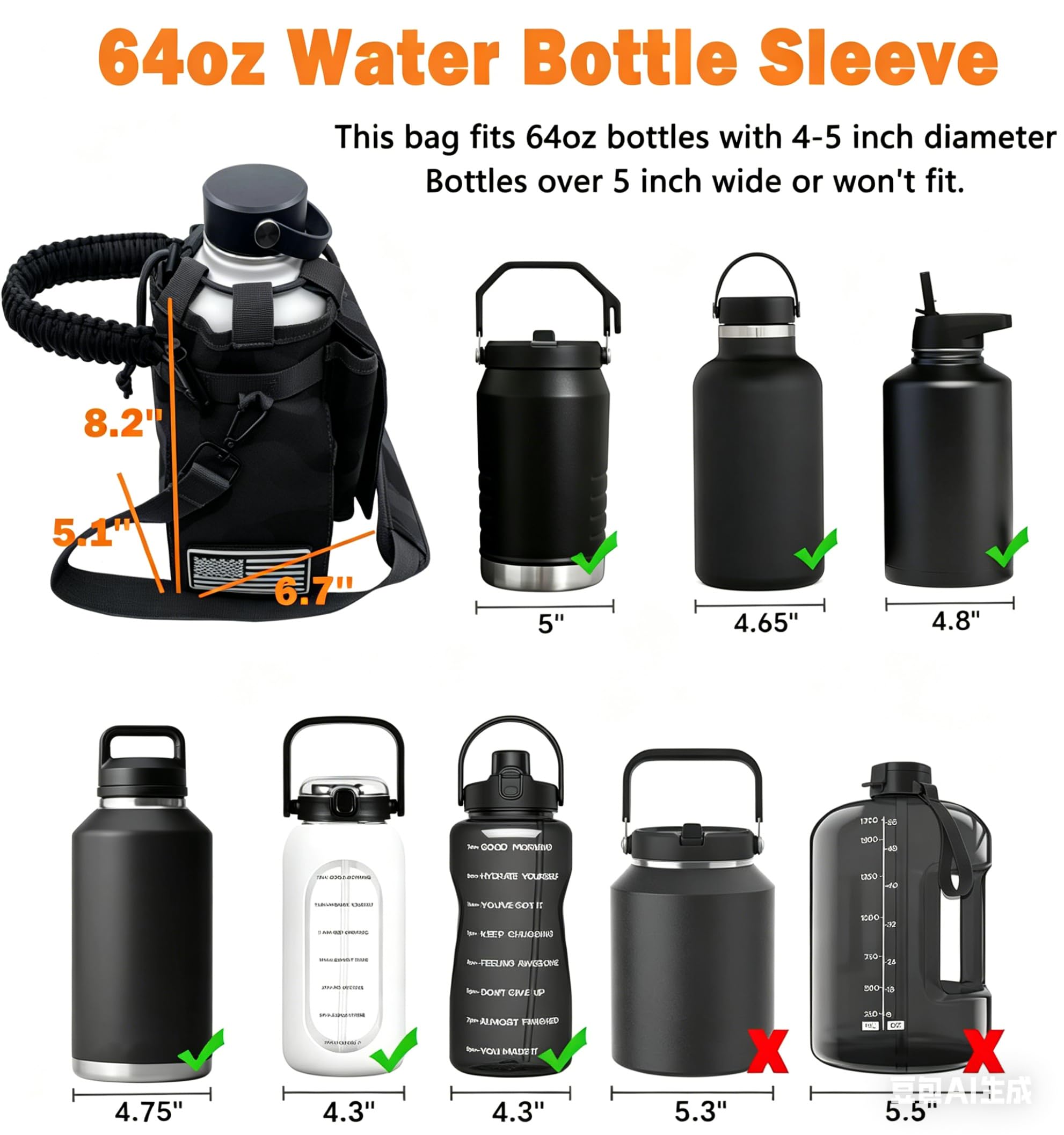 64oz Insulated Water Bottle Sleeve, Half Gallon Water Bottle