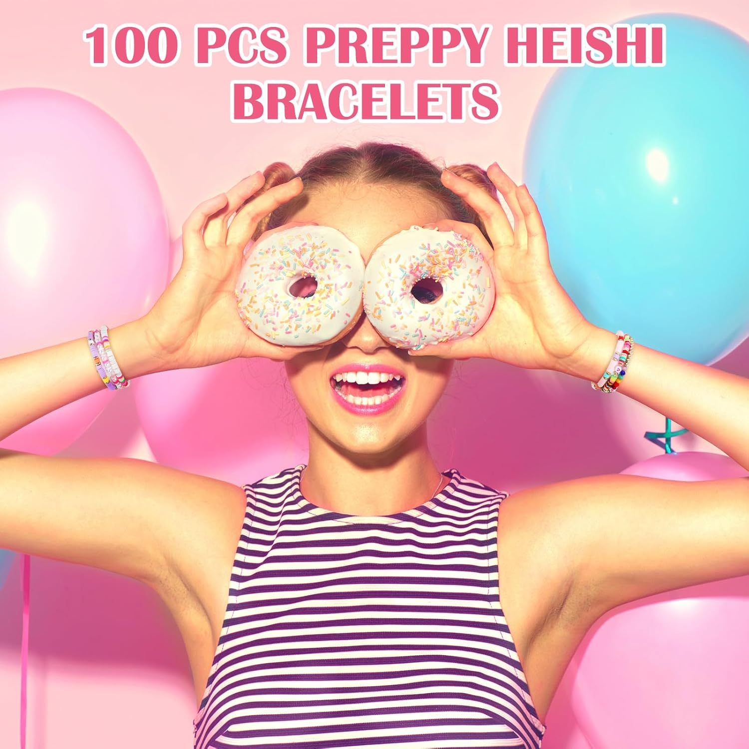 100 Pcs Preppy Friendship Bracelets for Women Heishi Surfer Clay Stackable Bead Valentine Boho Y2k Bracelets Gifts - Image 4