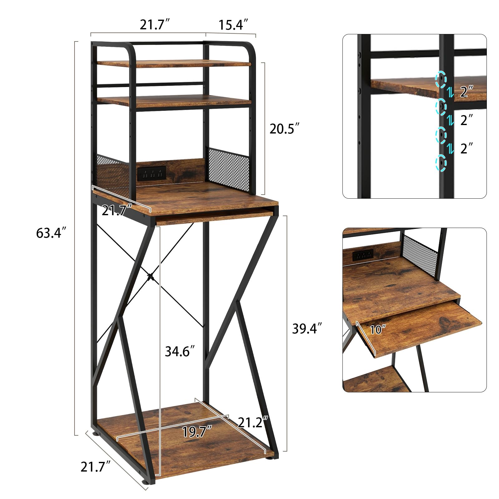 Mini soporte para refrigerador de 4 niveles con toma de corriente, mini gabinete de refrigerador con almacenamiento, gabinete de barra de café independiente con estante para horno de microondas 2