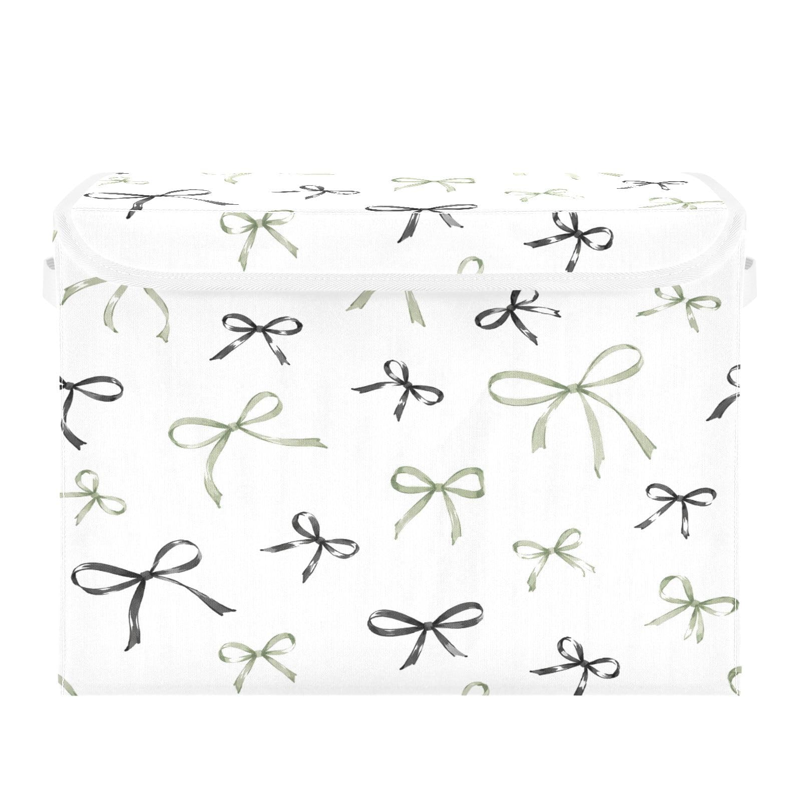 Cgiub Bows Storage Bins with Lids Decorative Fabric Storage Boxes with Handles Closet Organiser Foldable Baby Basket for Nursery Bedroom Office