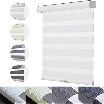 Joydeco Sheer Zebra Cordless Blinds for Indoor Windows,Privacy Light Filtering Dual Layer Roller Shades for Home Office Bedroom, (Off-White,52" W×75" H)