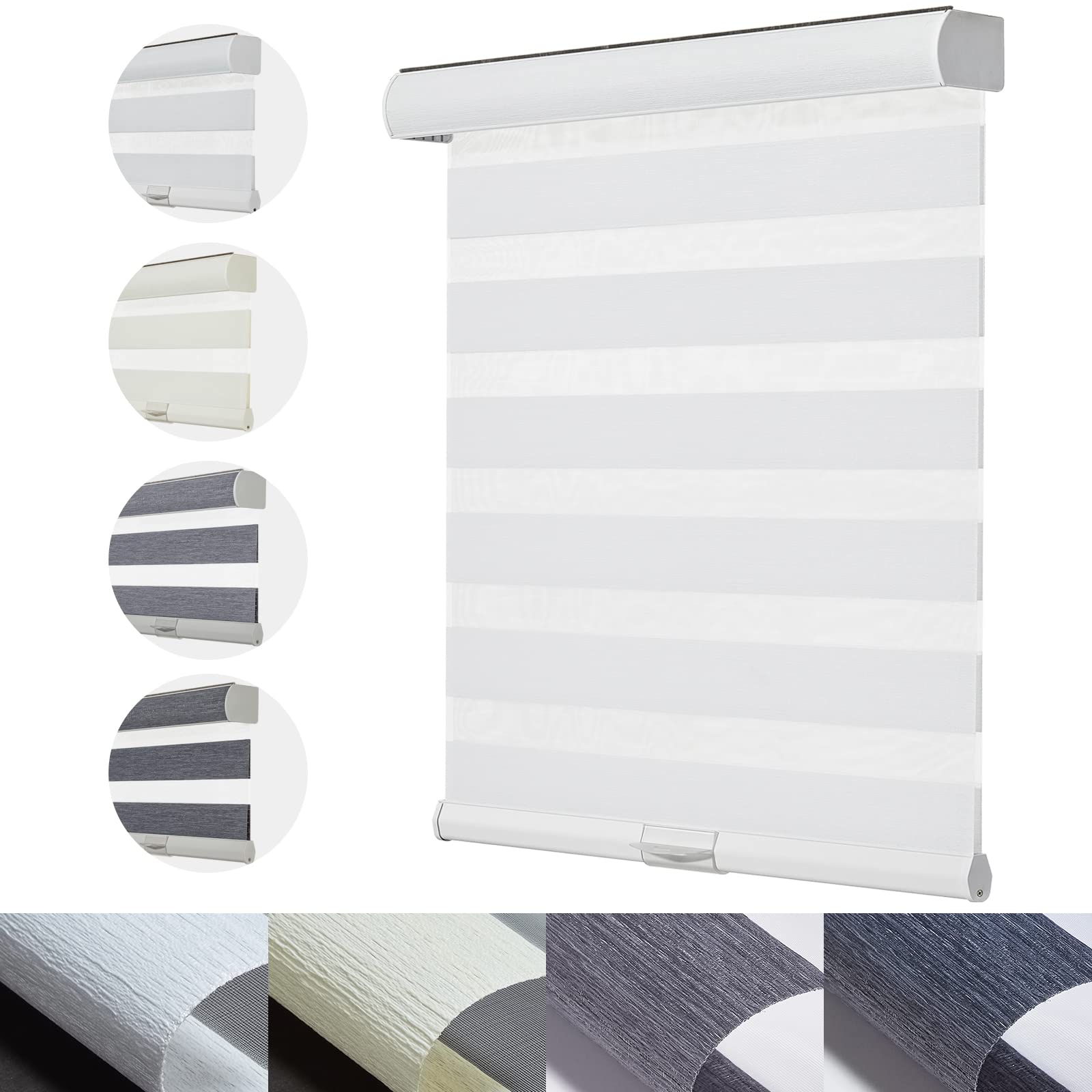 Persilux Custom Size Cordless Zebra Blinds for Windows with Jacquard Pattern Roller Shades Light Filtering Sheer Window Shades for Home, Office and Door White