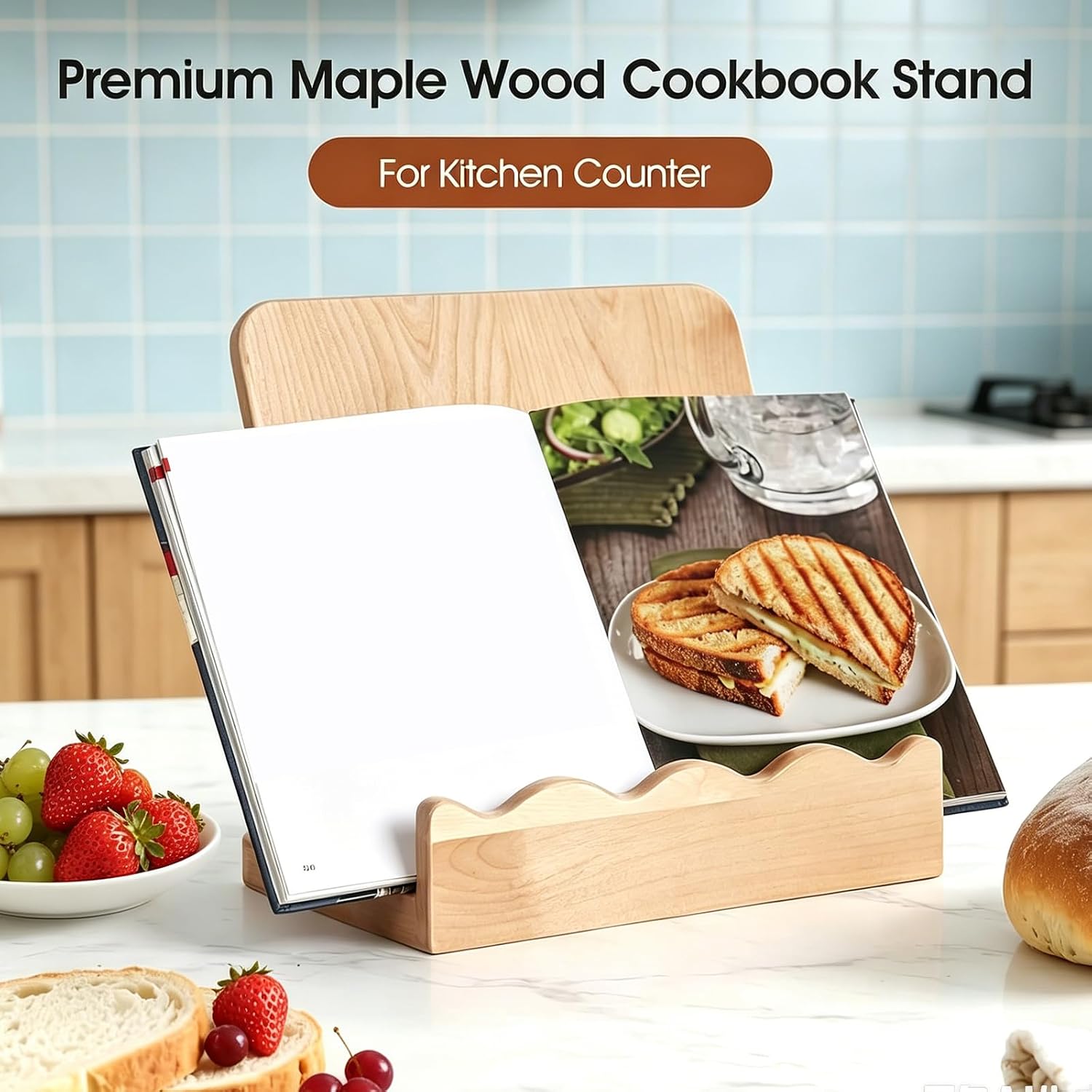 Wooden Recipe Stand Featuring Detachable Serving Tray for Kitchen Countertop Storage Serving Cheeseboard