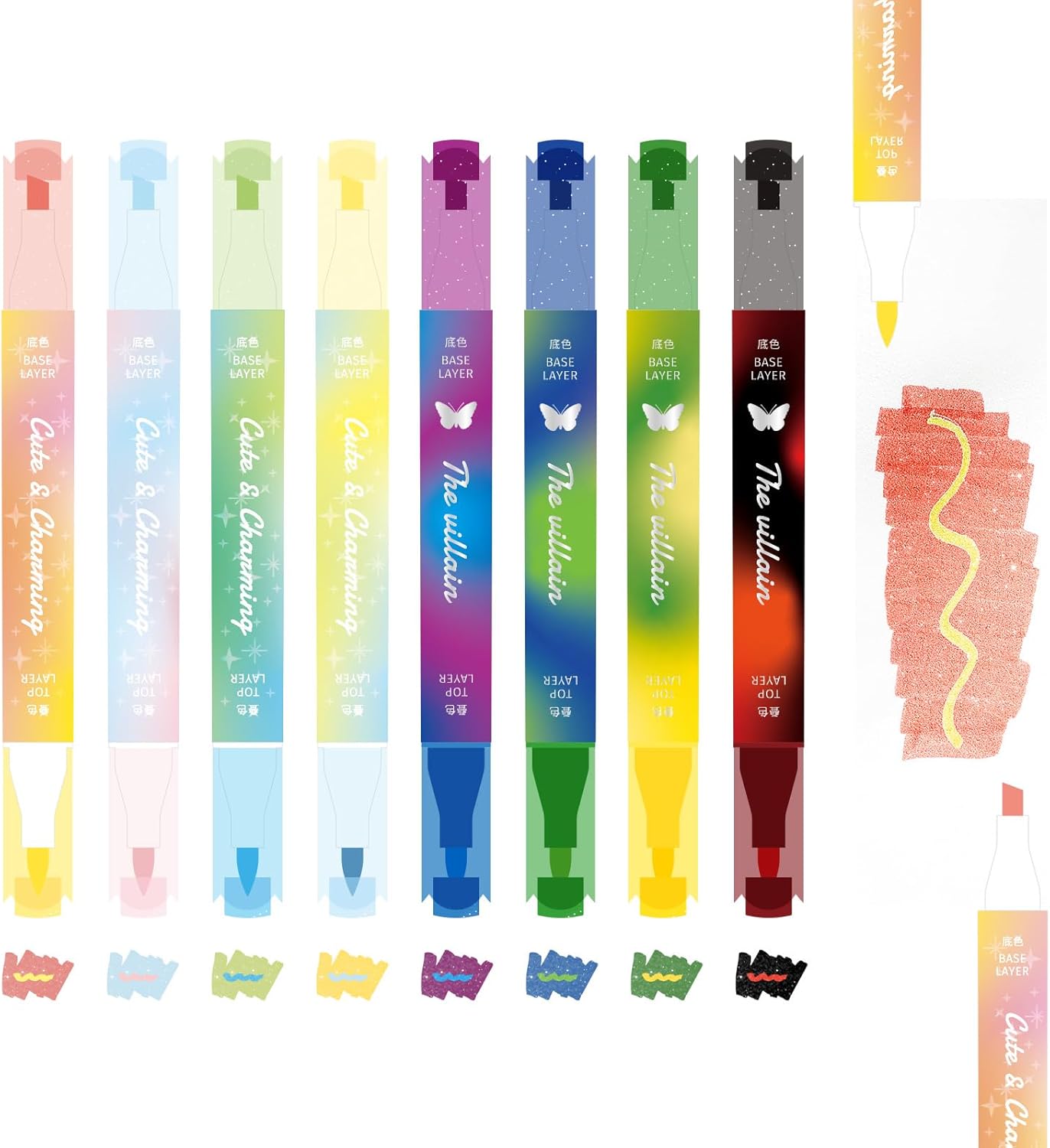 Glitter and Pastel Highlighters,16 Colors Assorted Dual Tip withNo-Bleed Quick Dry Ink, 8-PackHighlighter Markers Set forSchool & Office