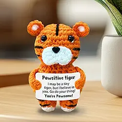 Presente positivo de tigre de crochê, presentes de alegria para amigos, mulheres, homens, namorado, incentivo feito à mão, suporte emocional, decoração de crochê