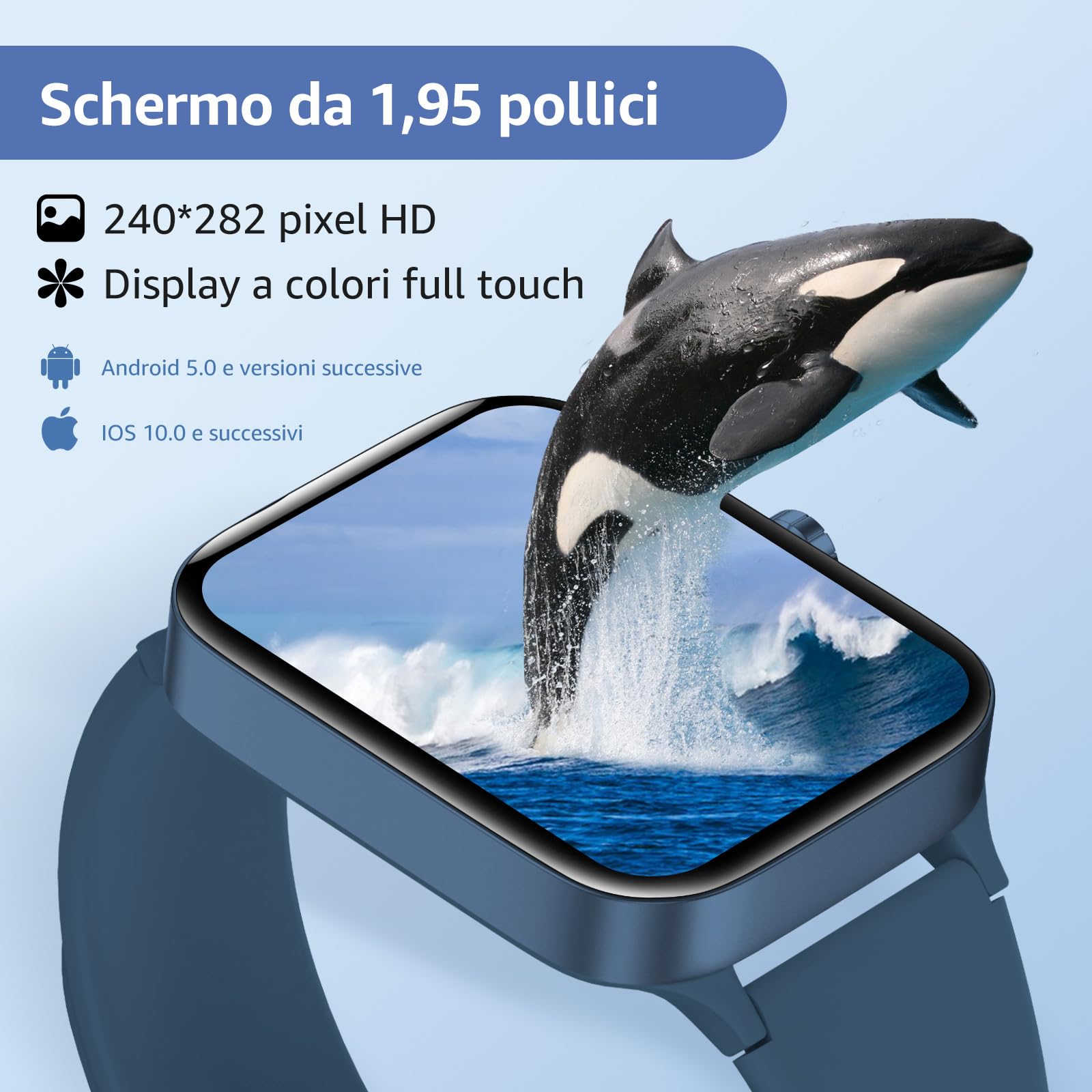 KIUVKAS Smartwatch Uomo Donna, 1.95" Full Touch Screen Smartwatch con Effettua/Risposta Chiamate, Fitness Tracker con Pressione Sanguigna e Monitor Sonno, 140+ Sport Step Counter per Android iOS