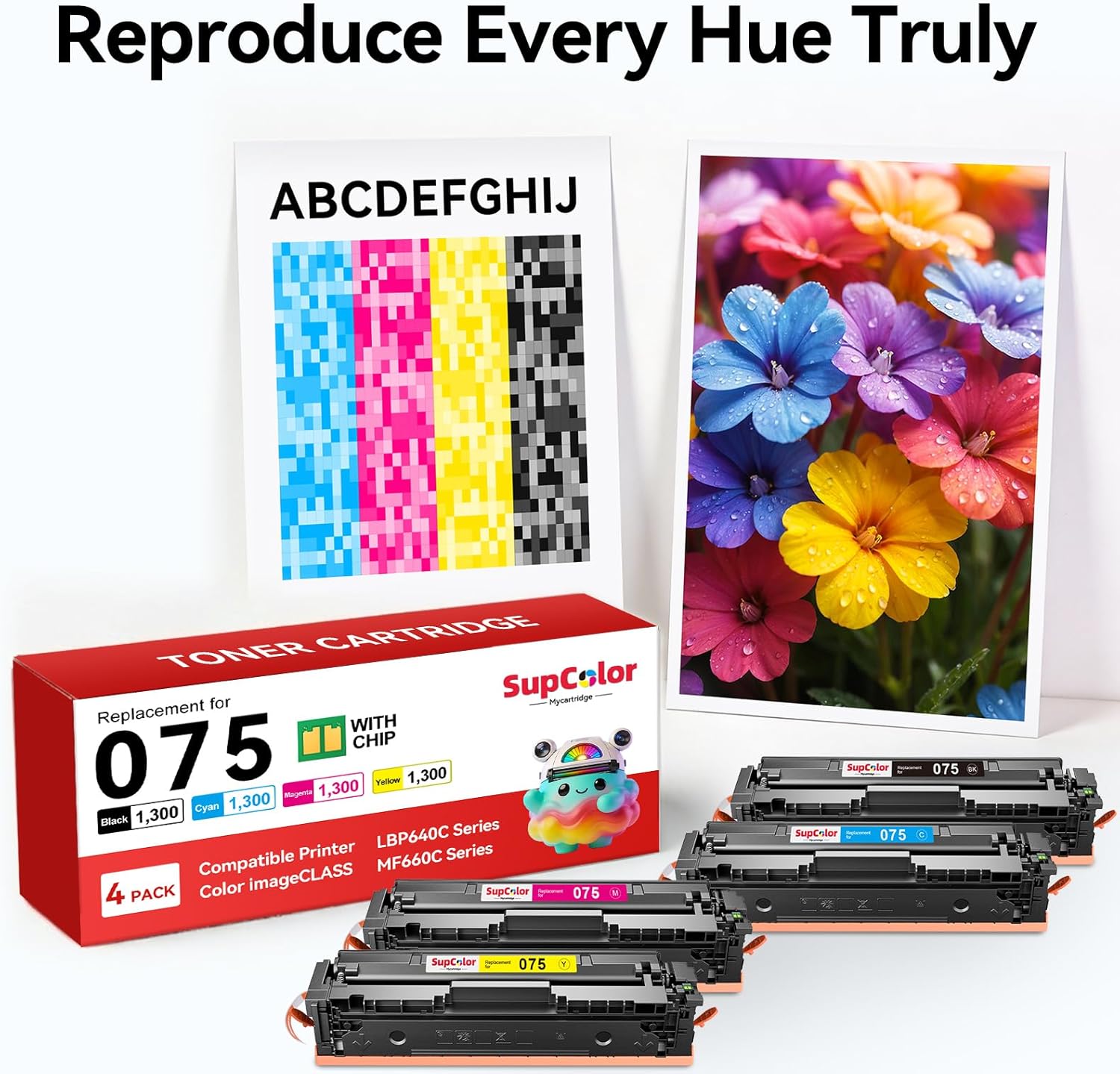 Compatible 075 Toner Cartridge Replacement for Canon 075 075H Toner Cartridge Compatible for Canon MF665Cdw MF662Cdw MF663Cdw LBP647Cdw LBP646Cdw Printer (Color, 4-Pack)