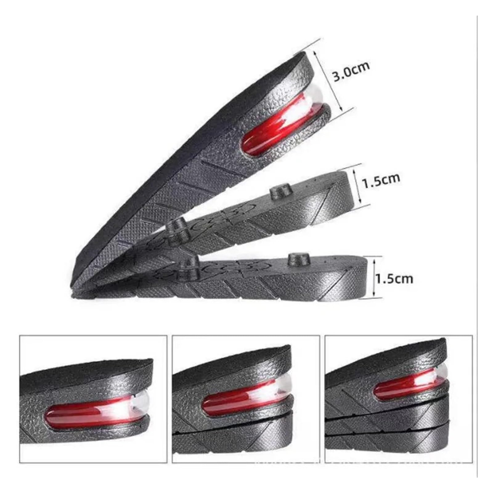 3 pares de plantillas aumento altura for hombres y mujeres, zapatos con elevador, cojín, zapatillas deporte unisex, inserto elevación del talón Para Zapatos(Heighten 7.5cm)