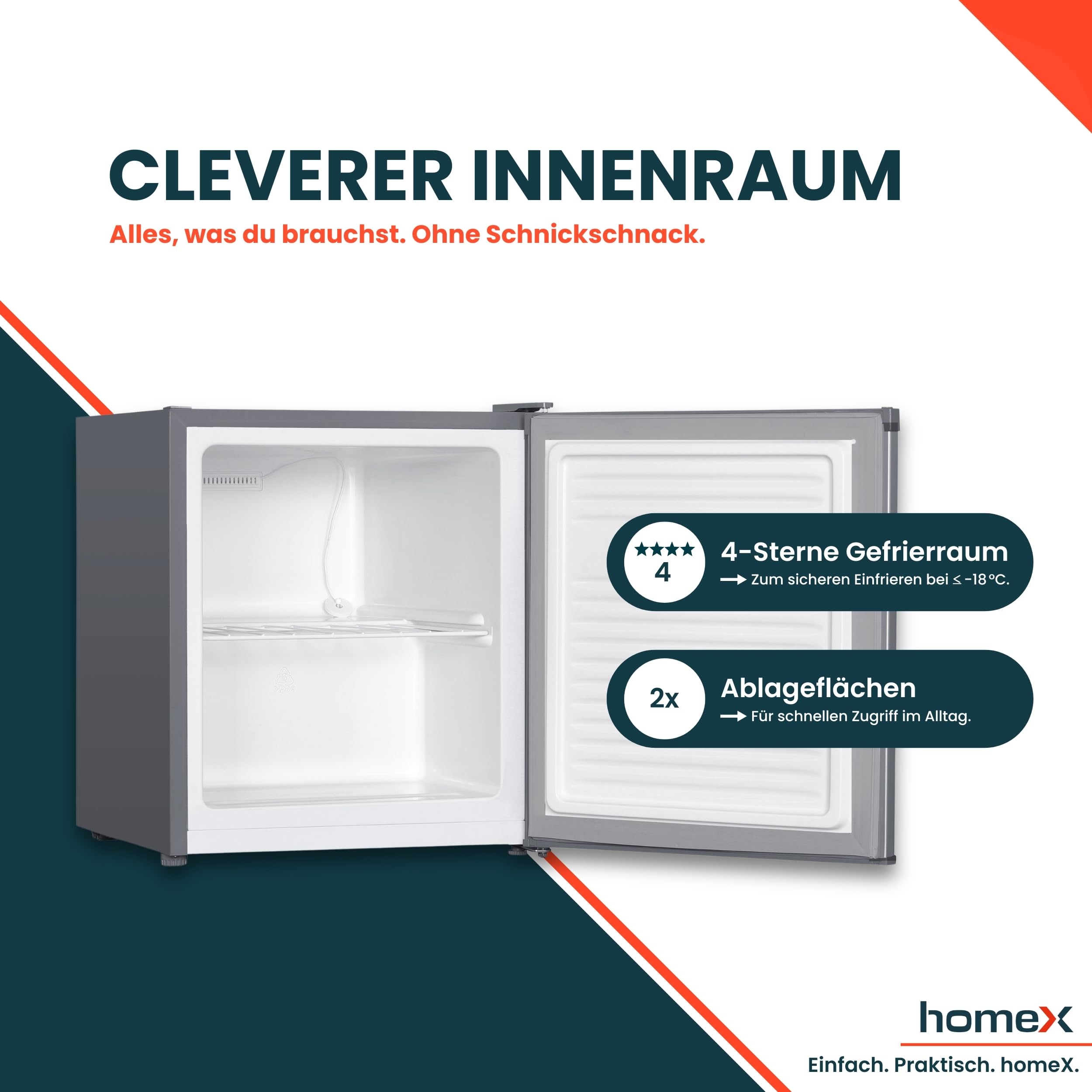 homeX Mini Gefrierschrank 33L 4-Sterne Gefrierbox freistehend mit Temperaturregelung silber FM1015-S