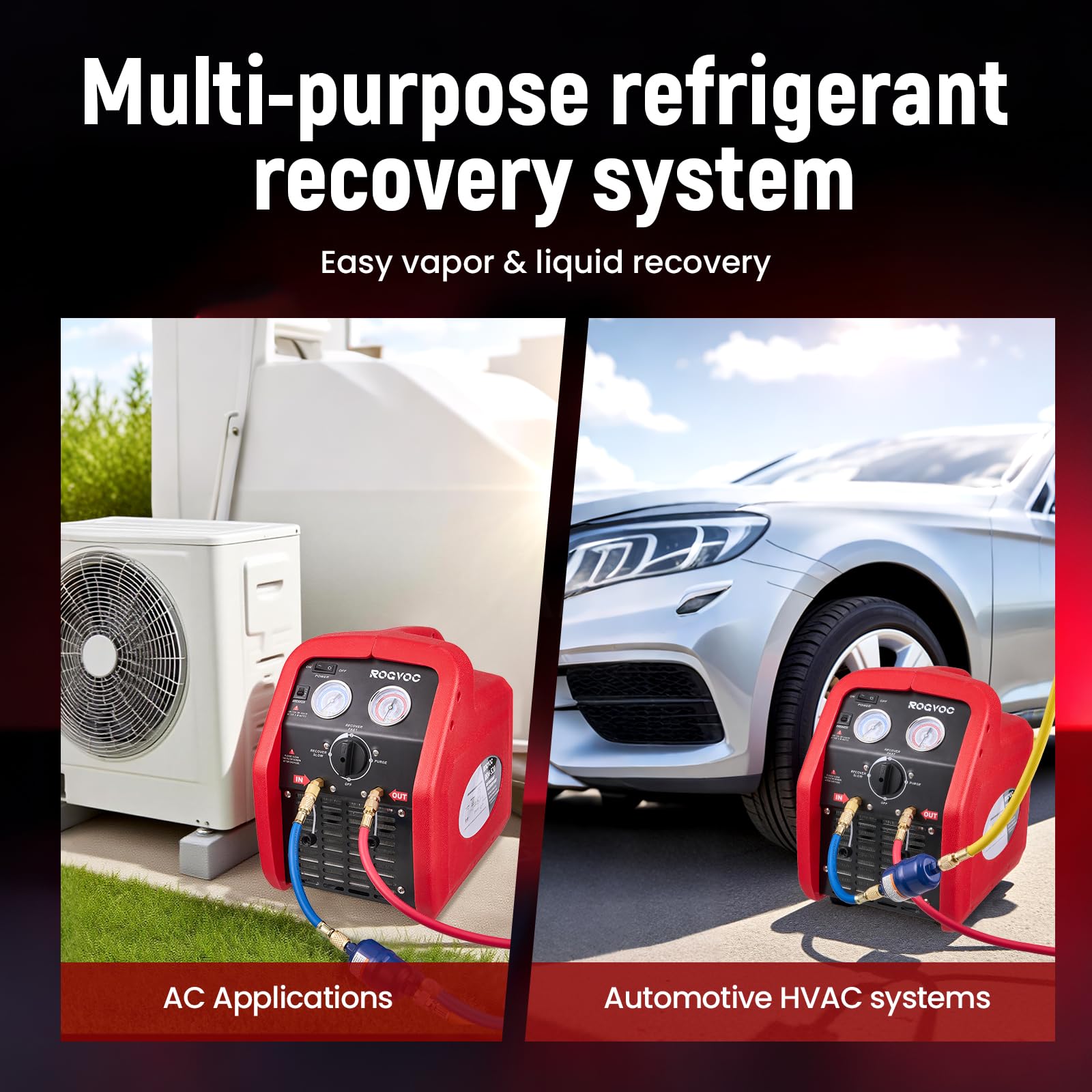 Máquina de recuperación de refrigerante de 3/4 HP, 110-120 V, 60 Hz, máquina portátil de recuperación de CA con protección de alta presión, unidad de reciclaje portátil HVAC para sistema de