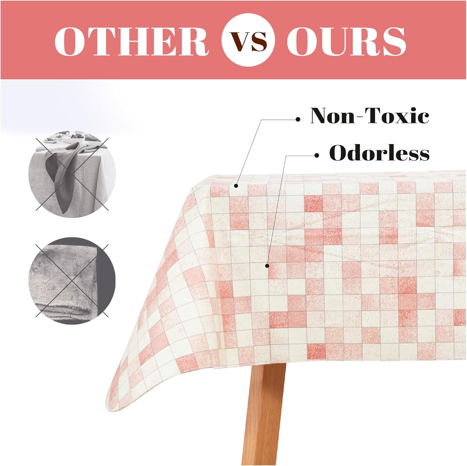 FIFTY FEET 54X54 Inch Square Tablecloth, Vinyl Tablecloth with Flannel Backing Waterproof Table Cloth, Spill Proof Picnic Table Cover for Outdoor/Indoor/Camping/Dining(Red Plaid) - Image 6