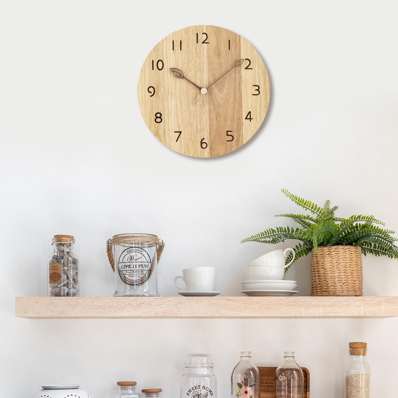 VIVILINEN Reloj de Pared de Madera de 30 cm Silencioso, Estilo Moderno Sin Marco, para Cocina, Salon, Oficina, Dormitorio