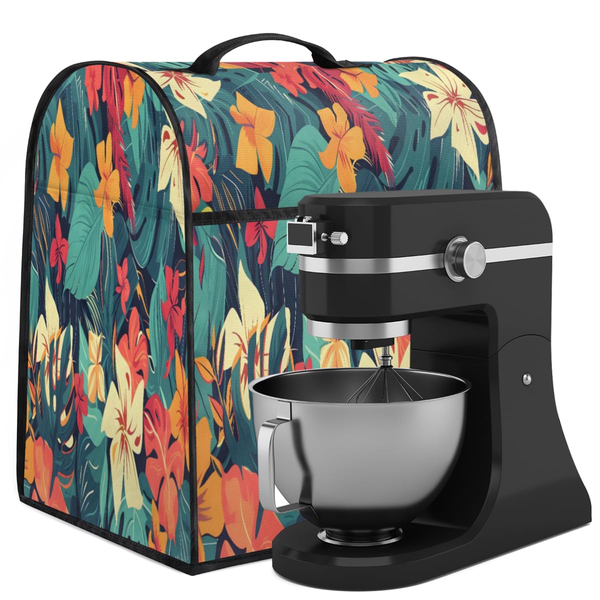 Coffee Maker Cover Tropical Flower Kitchen Appliance Covers Small Appliance Covers Blender Cover Juicer Cover Dust Covers for Kitchen Appliances with Top Handle and Pockets,Washable,B112