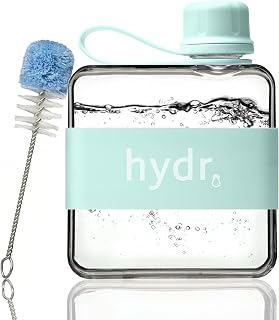 hydr Flat Water Bottle | Mini Slim Square Small Leakproof Reusable Bottle for Bags, Travel & Gym, 10.8oz BPA-Free Tritan Portable Hydration Flask (Lake Blue)