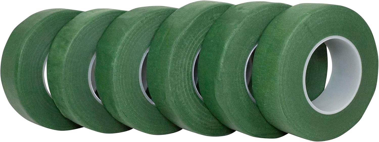 Floral Accessories - Self Seal Stem Wrap - 1 Inch Rd, Green, 1 Inch, 6 Pieces