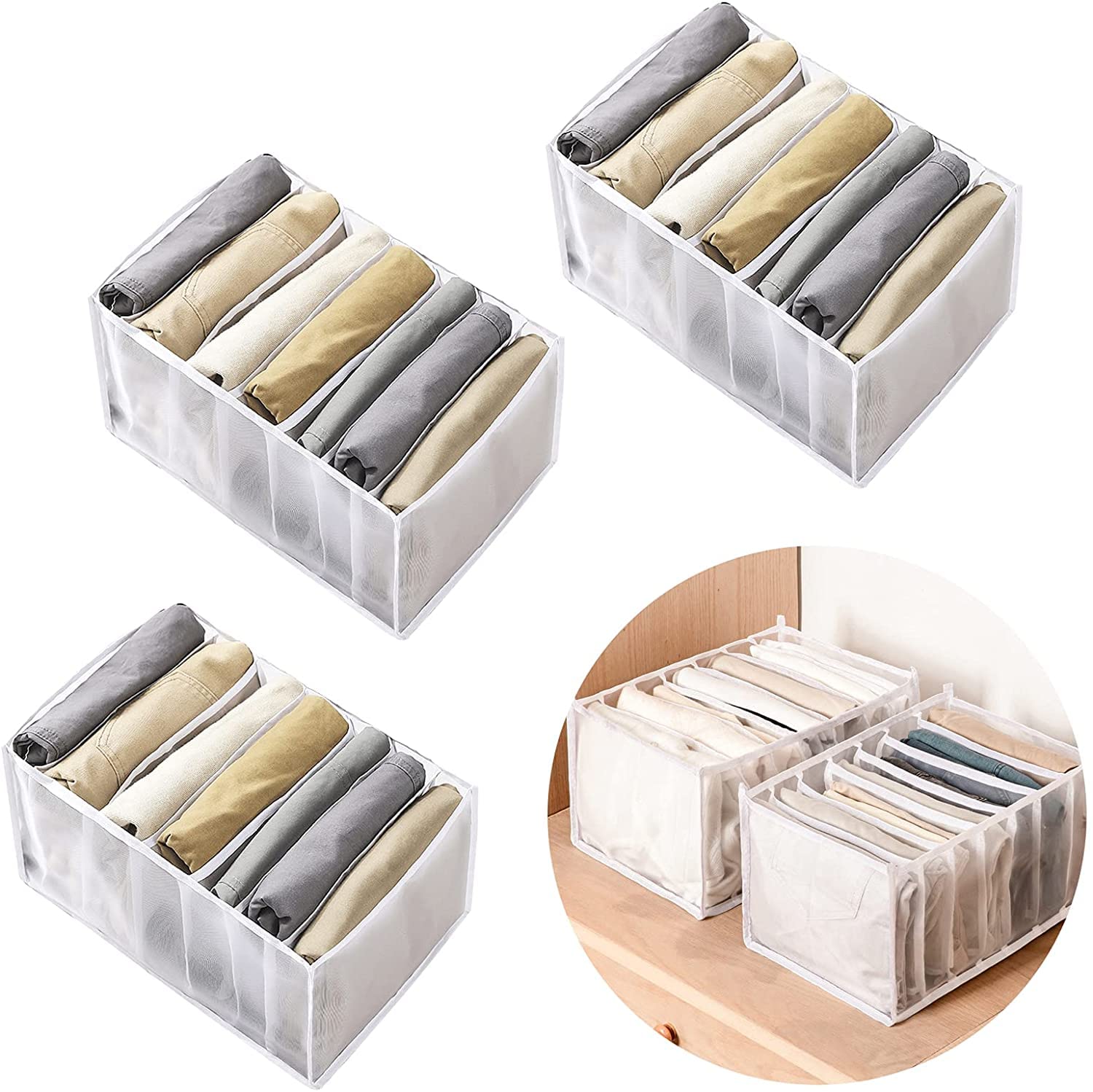 Organizer Pieghevole Per Vestiti A Scomparti | In Rete, 36x17x12 Cm, 7 Griglie | Per Biancheria Intima, Reggiseni, Calze, Jeans, Cravatte | Salva Spazio Per Cassetti E Armadi