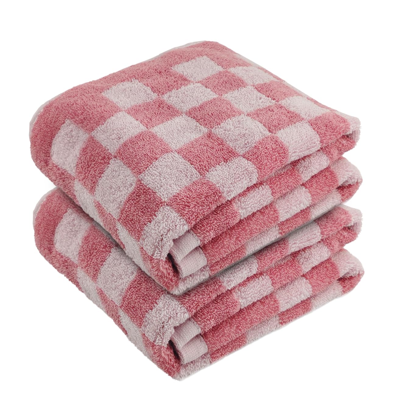 YXWXY Pink Hand Towels for Bathroom Set of 2 Kitchen Hand Towels Cotton Decorative Checkered Bath Towels Guest Bathroom Absorbent Soft