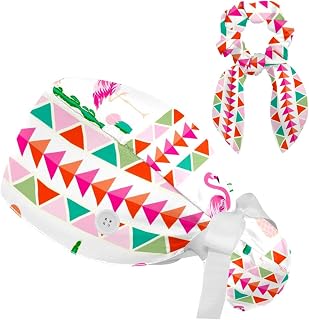 FVQL 2 Pieces Surgical Cap for Long Hair Scrub Cap with Hairband Nurse Cap, Flamingo and Pineapple