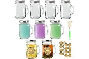 SZUAH 16 oz Glass Mason Jar Mugs with Handle and Lid (9-Pack)
