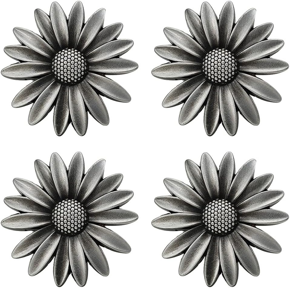 brandname, Mizhang Chrysanthemum Knobs 4 Pcs Beautiful Flower Pull Zinc Alloy Single Hole Kitchen Cabinet Handle Wardrobe Closet Dresser Cupboard Home Furniture Decorative Hardware (Ancient tin)