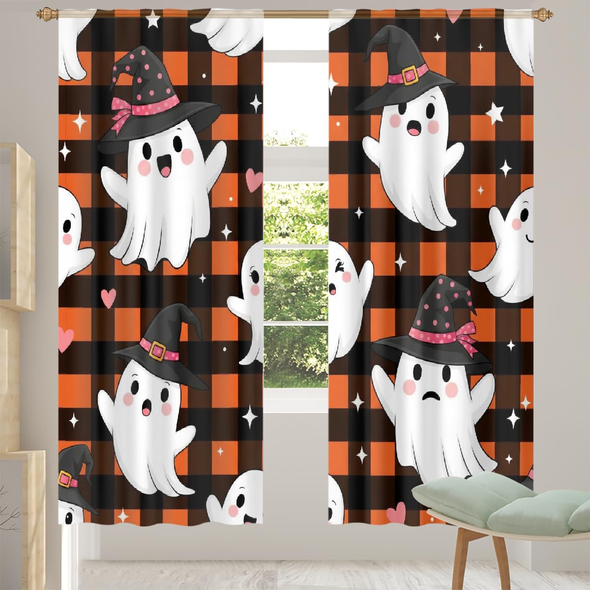 Rideaux transparents Halloween motif fantôme 140x200 cm lot de 2