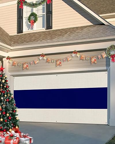 Miniatura 1 de Garage Door Banner Cover Outdoor 7 x 16 ft, Christmas Blue Durable Garage Door Cover with 6 Metal Rings for Party Wall Porch Yard Garage Door Banner