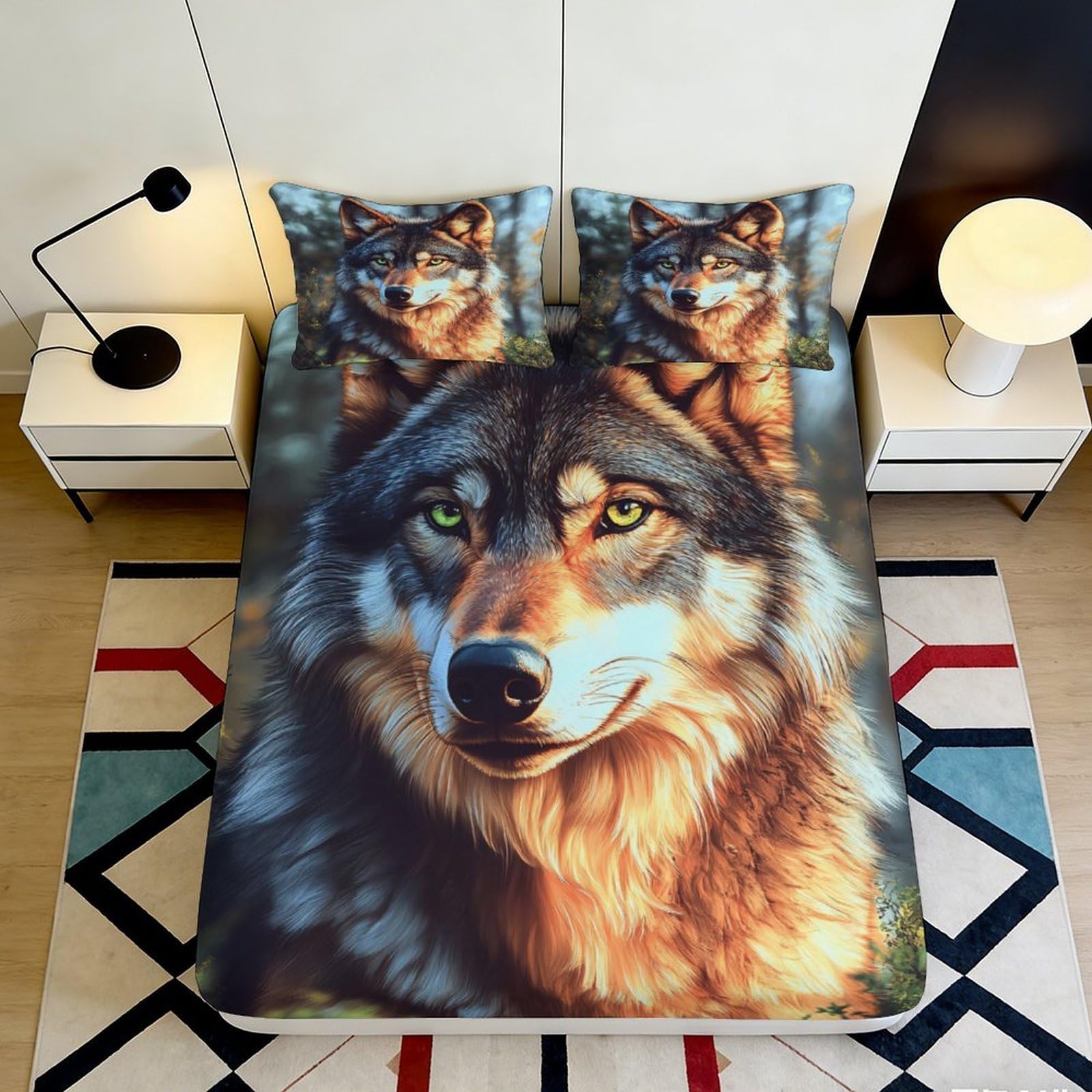 3D Printed Wolf Forest Fitted Sheet Microfiber Soft Breathable Animal Mattress Cover Bedroom Decor 120x200cm 90x200x25cm