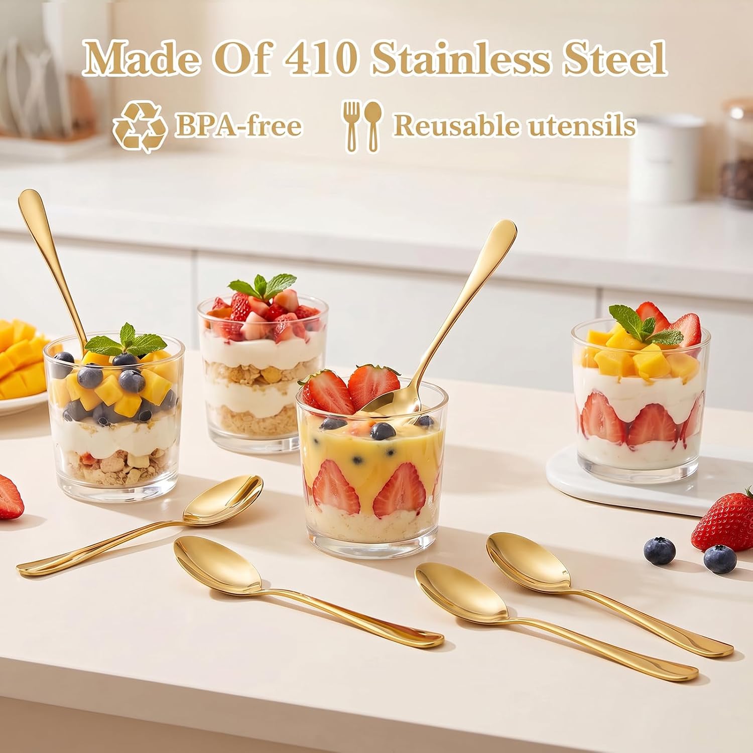 60 PCS Gold Coffee Spoons Bulk, 6.7 Inch Stainless Steel Gold Tea Spoons | Demitasse Espresso Spoon Bulk Durable Mini Spoon for Parties, Weddings, Restaurants, Christmas Desserts, Coffee, Tea, Cakes