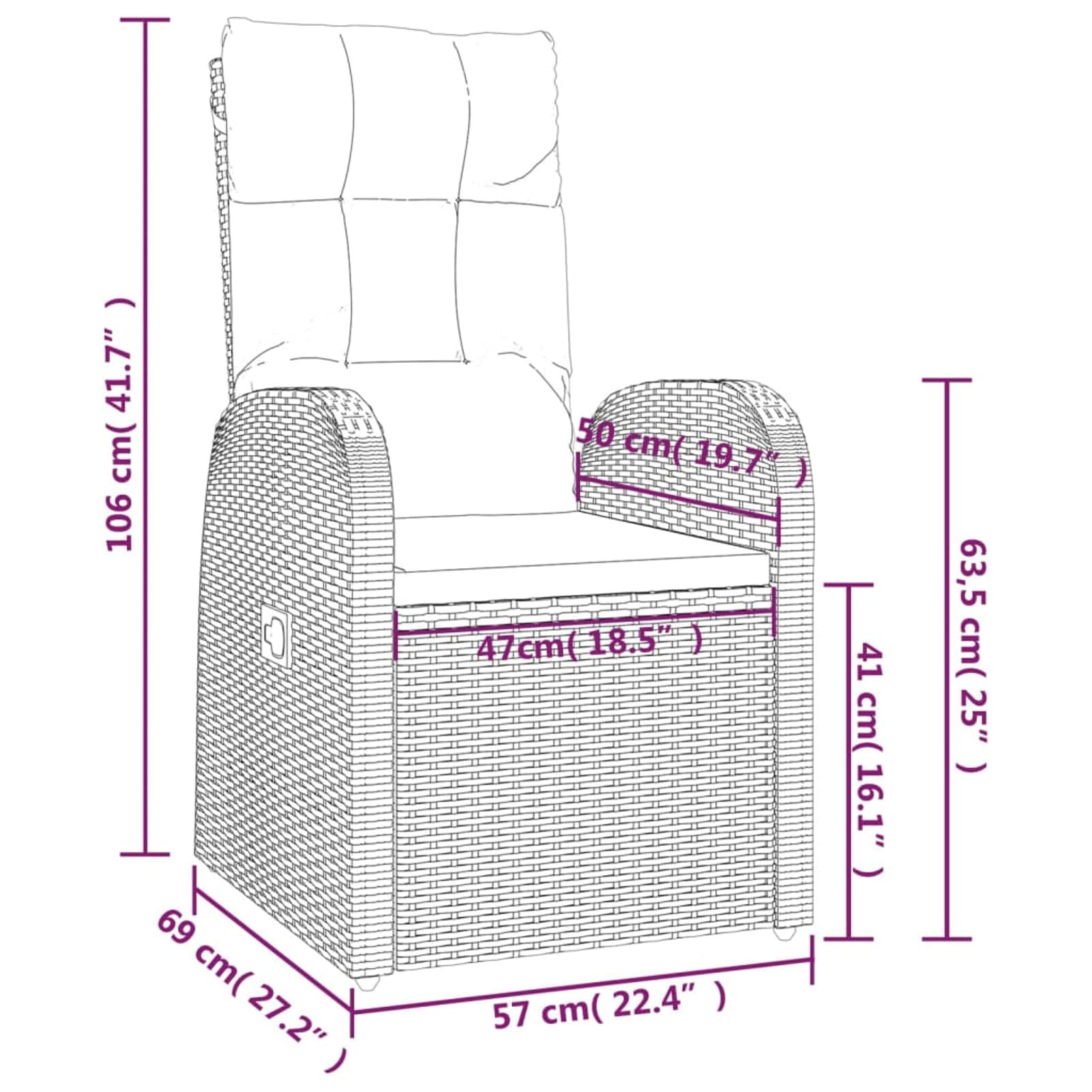IKAYAA Conjunto de 2 Sillones de Ratán con Cojines, Sillón Reclinable Jardín, Muebles Jardín Exterior, Resistentes a la Intemperie, Sillones para Terraza, Butaca Patio, Negro