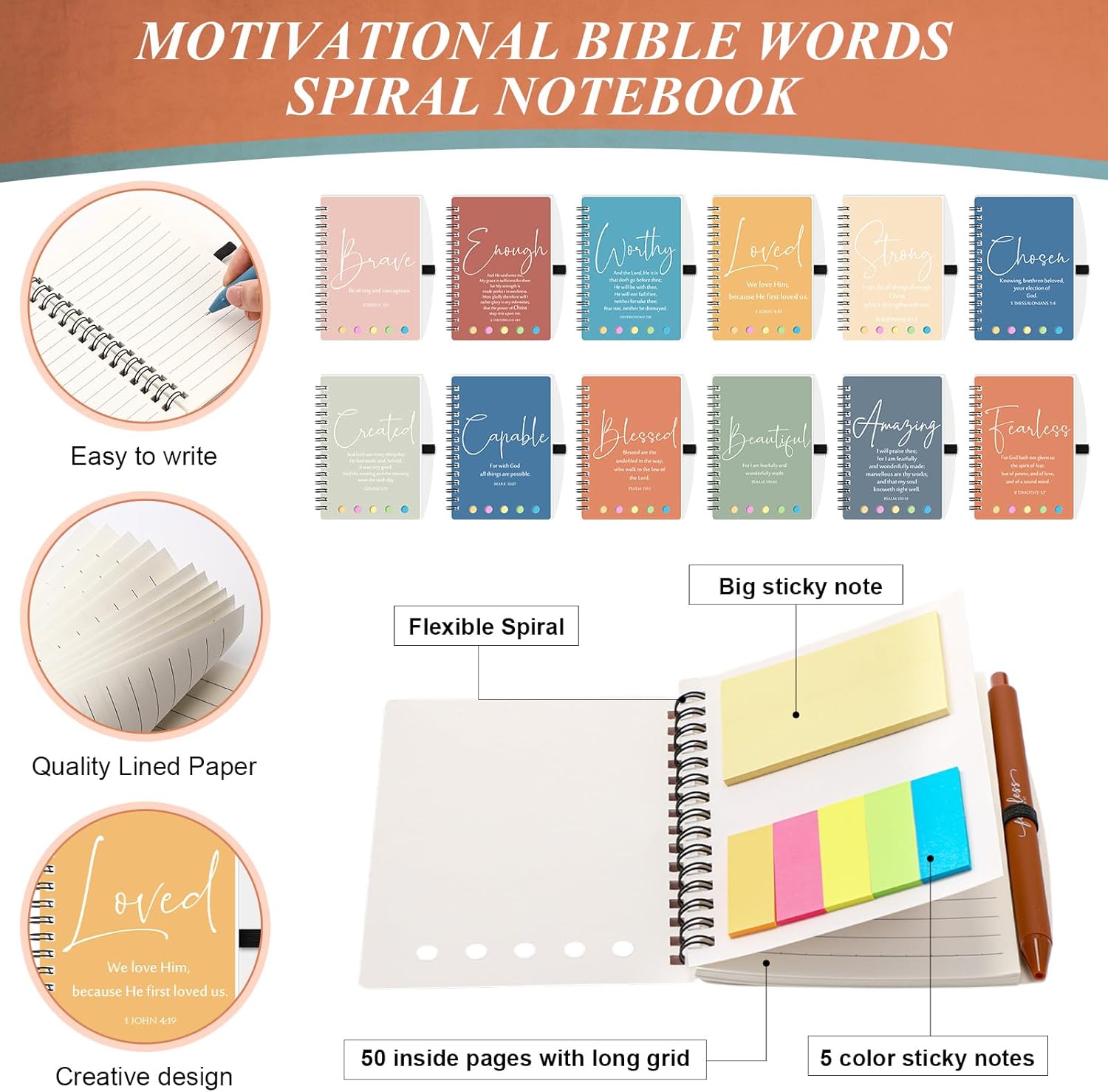 Kosiz 12 Sets/24 Pcs Christian Gifts Bulk Christmas Prayer Journal Inspirational Scripture Notebook with Bible Pen Religious Church Gift for Women Men Pastor Sunday School (Classic,Morandi) - Image 2