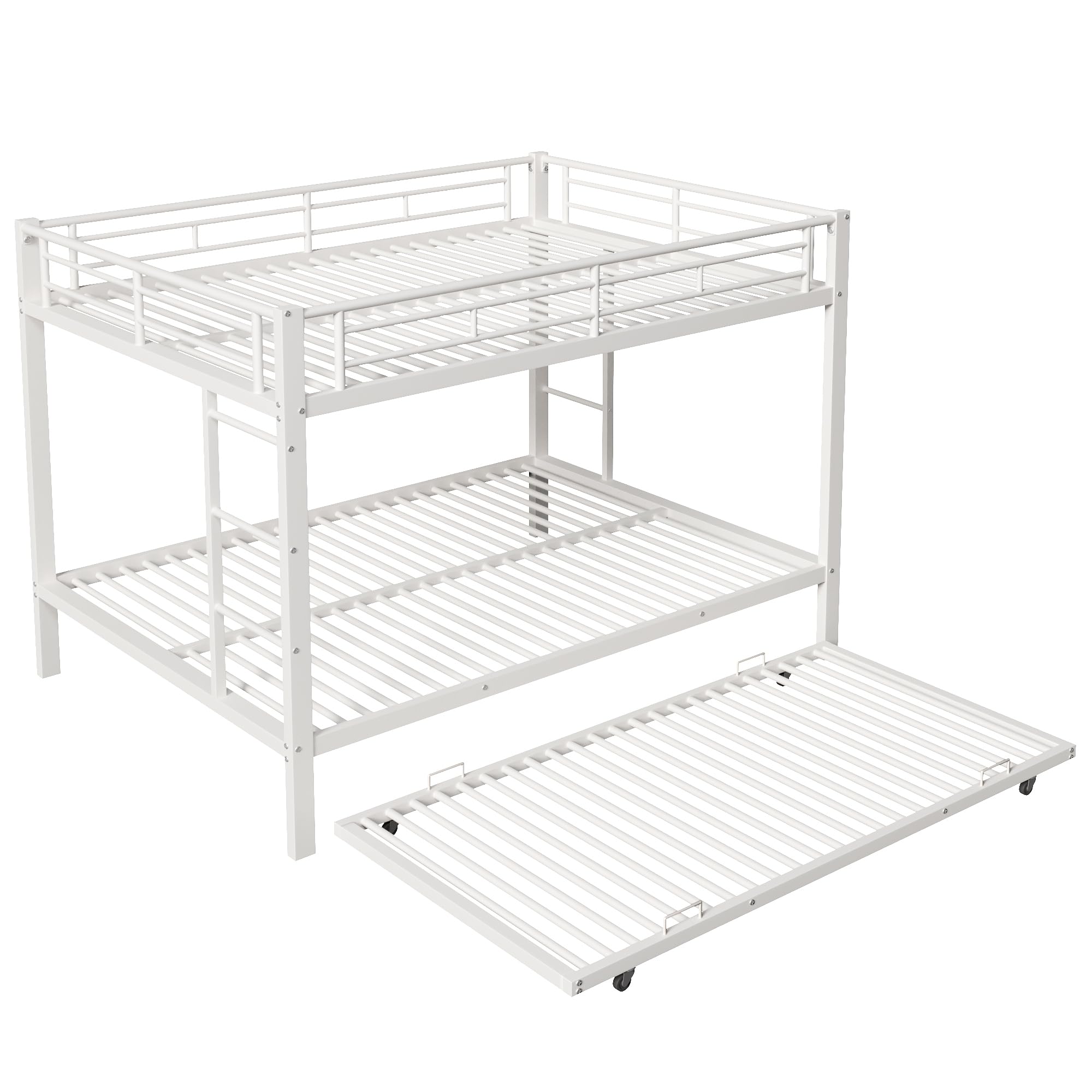 Idemon Litera de 140 x 200 cm, con marco de hierro, cama infantil, equipada con cama nido, barandilla alta, sin colchón (blanco)