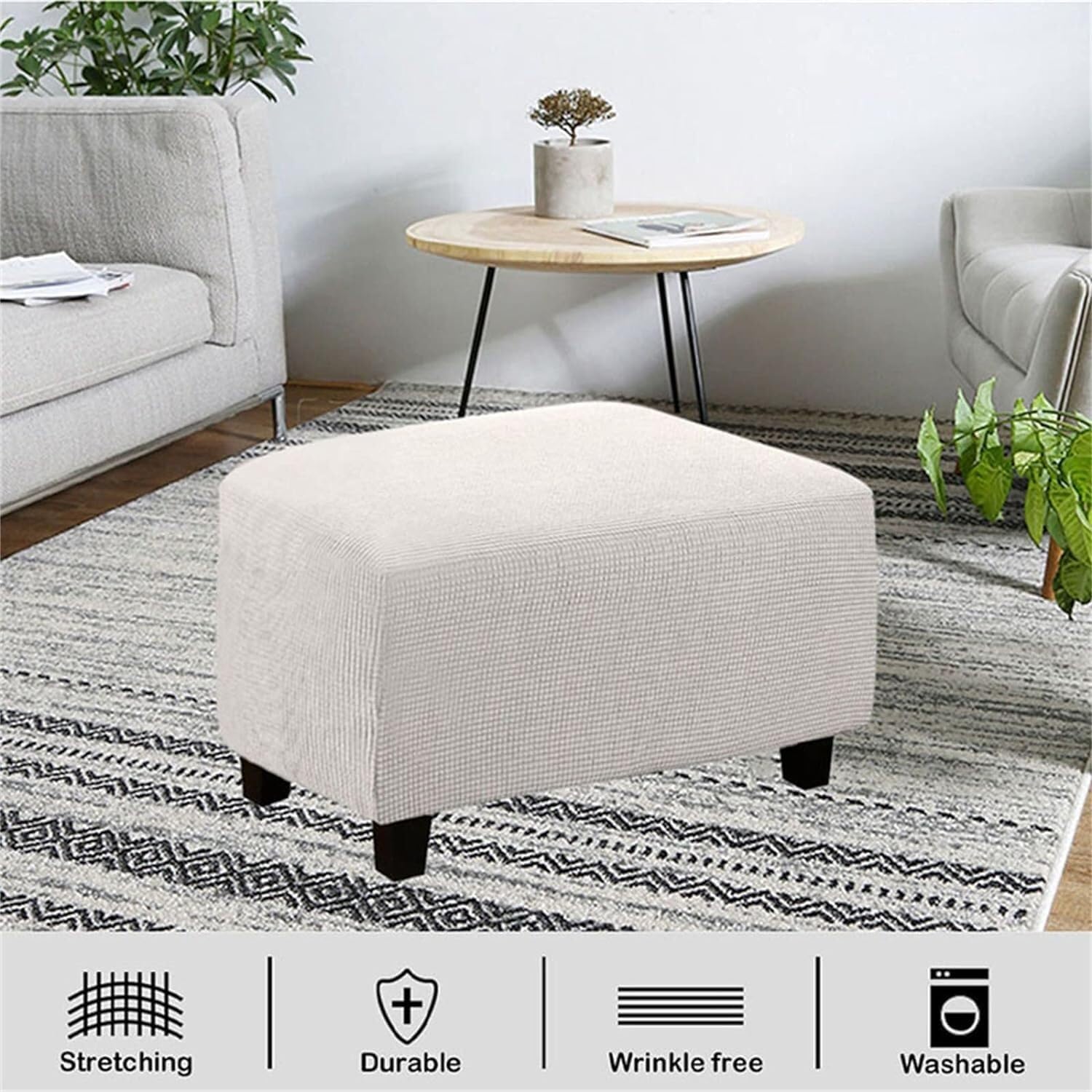 Konsilsa Rectangular Jacquard Ottoman Slipcover with Elastic Bottom, Stretch Storage Footstool Protector Cover for Living Room (Color : G, Size : X Large)