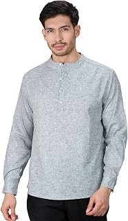 Studio Shringaar Men's Grey Cotton Linen Blend Two-Tone Classic Short Kurta Shirt Price In India