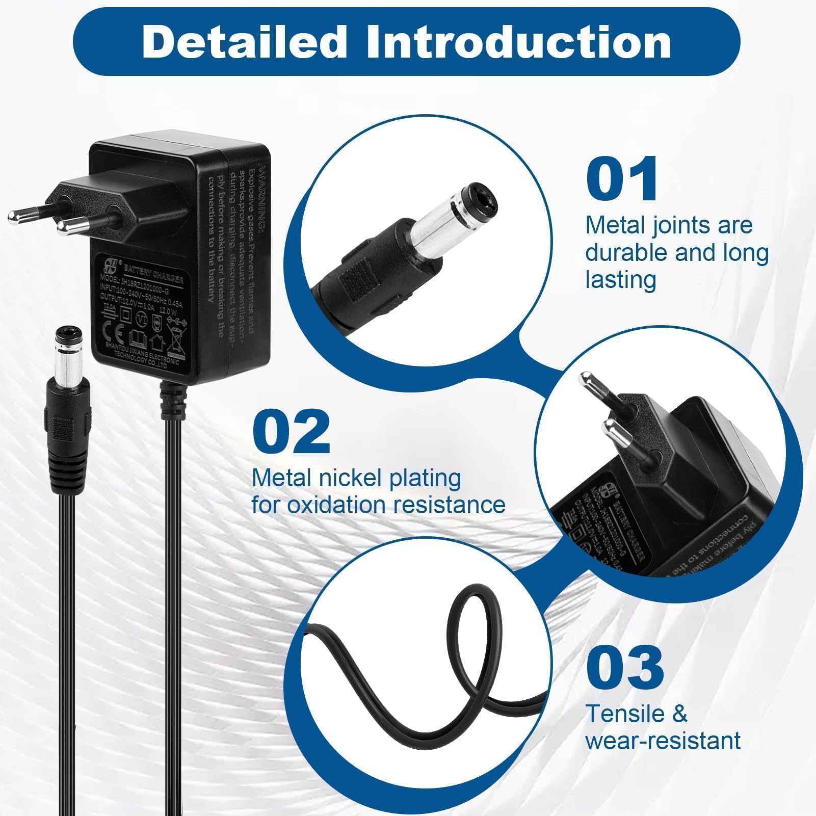 12V 1A Cargador para Coches Eléctricos Niños, Adaptador de Corriente con Enchufe EU para Moto, SUV, ATV, Quad, Tractor y Otros Vehículos Eléctricos Infantiles de 12V 1000mA