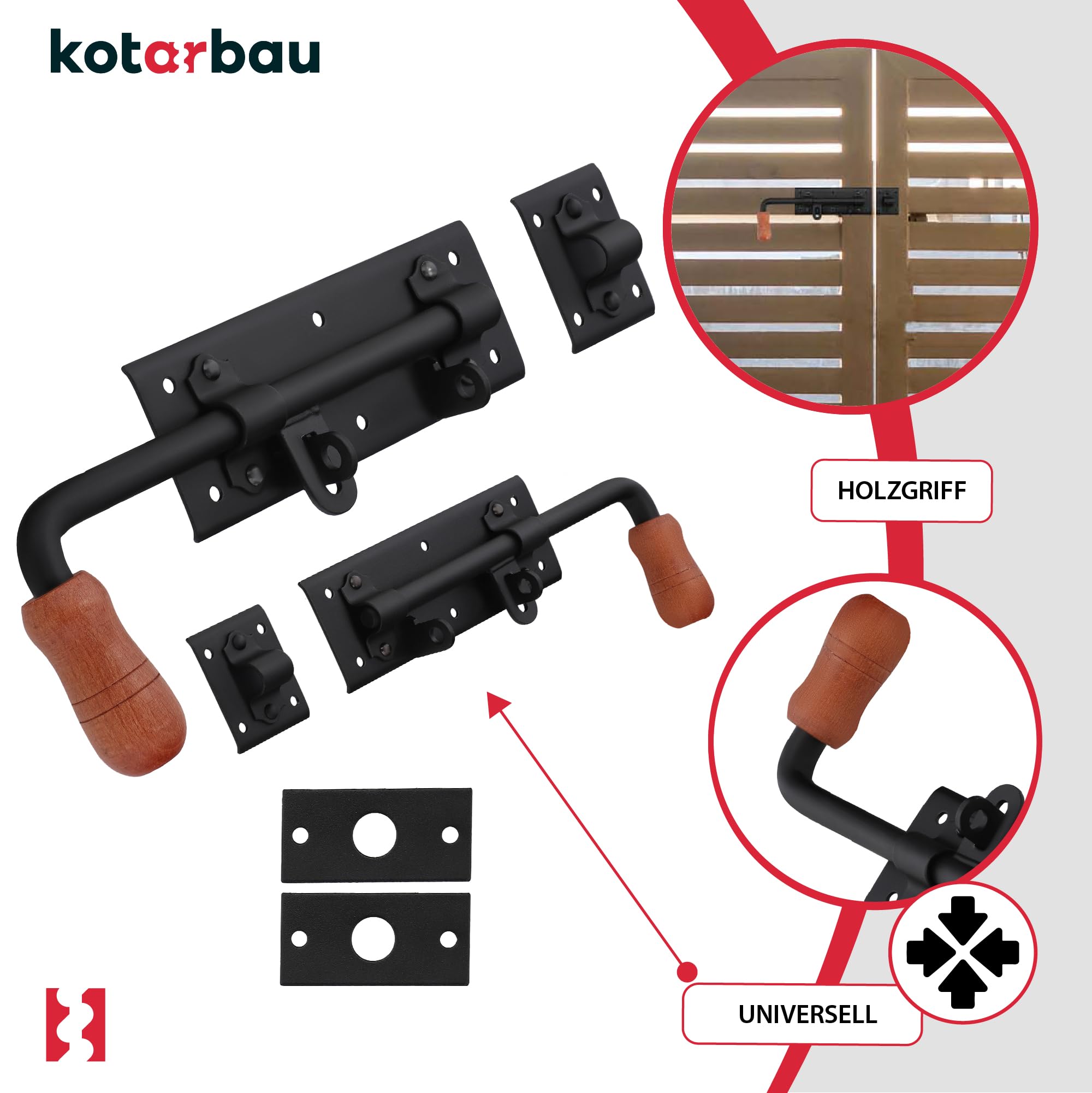 KOTARBAU® 2 x Pestillo de Puerta 280 mm Derecho y Izquierdo, Pestillo con Pasador Deslizante, Pestillo de Acero con Ojal para candado, Cerrojo de Seguridad para Puertas de Garaje, portones, Negro, 2
