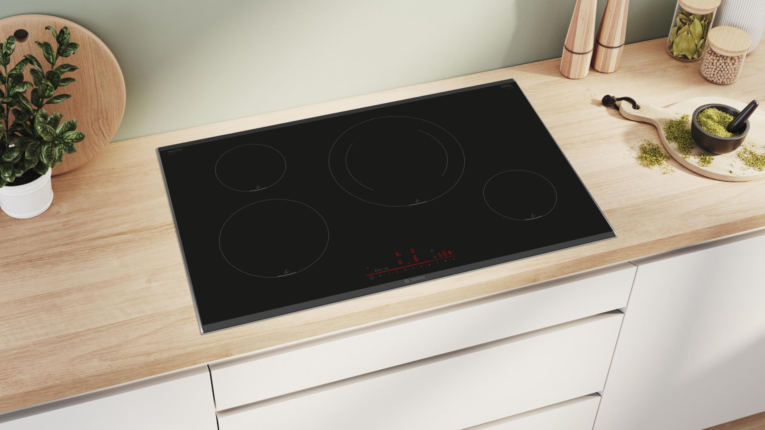 Bosch - Placa de Inducción, 80 cm, Serie 6, 4 Zonas de Cocción, PerfectFry Plus, Home Connect, Negro, PIE875HC1E