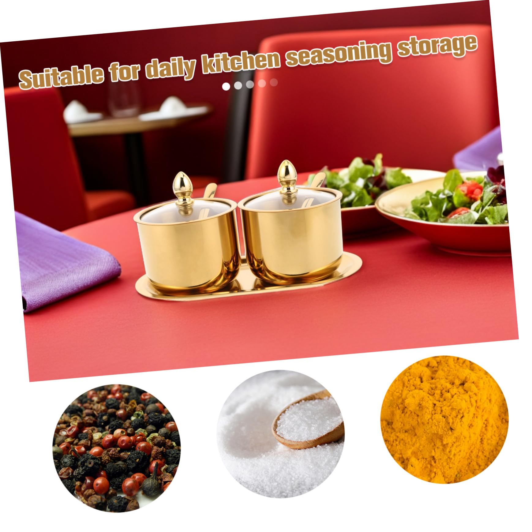 Gewürzglas mit Edelstahl Behältern Glasdeckel Löffel und Tablett Dekorative Küchen Gewürzdosen für Salz Zuckerwürfel Chili Robuste Praktische Aufbewahrung für Gewürze