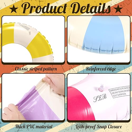 Vista 4 de Lenwen 9 tubos interiores clásicos a rayas para piscina, tubos de piscina con impresiones divertidas, tubo inflable para piscina, flotadores