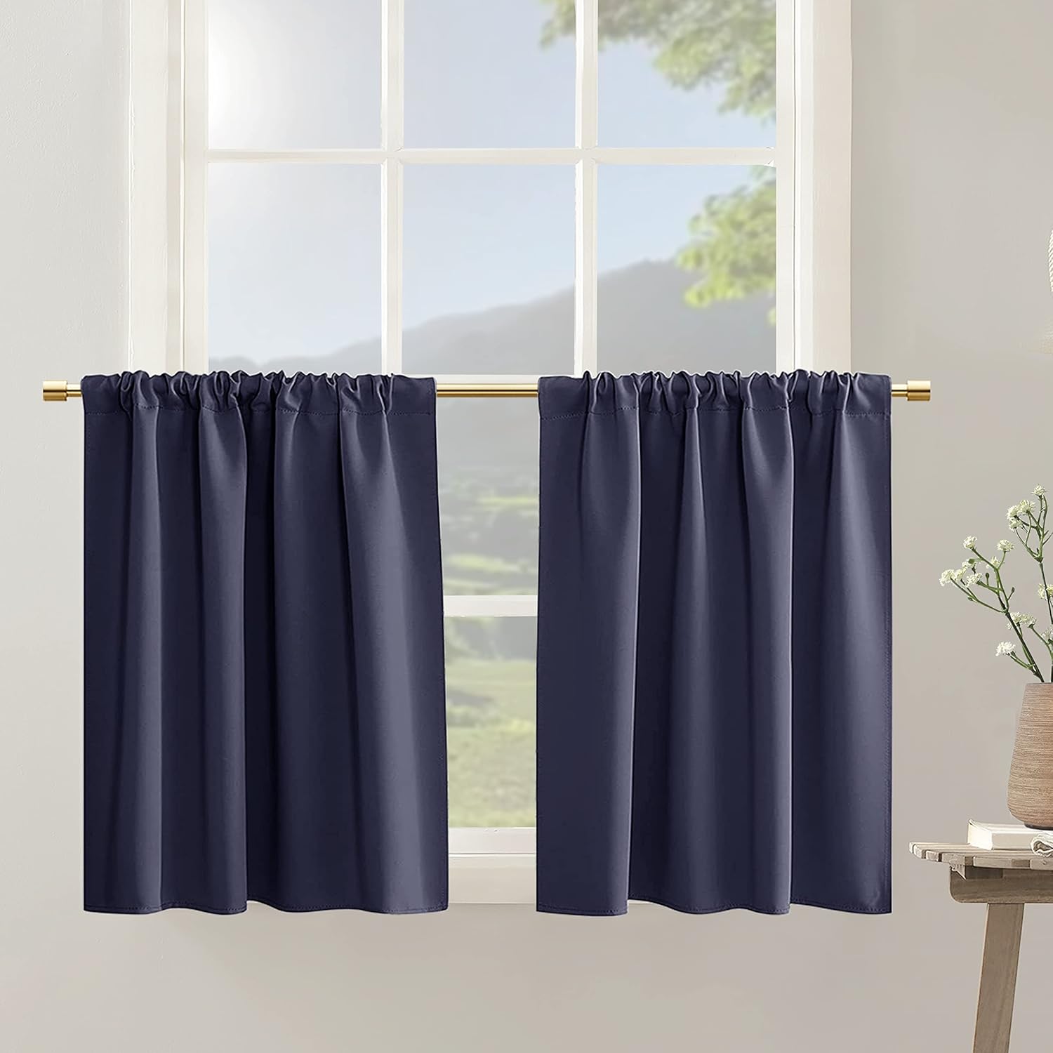 Heat Blocking Blackout Navy Blue Kitchen Cafe Curtains 30