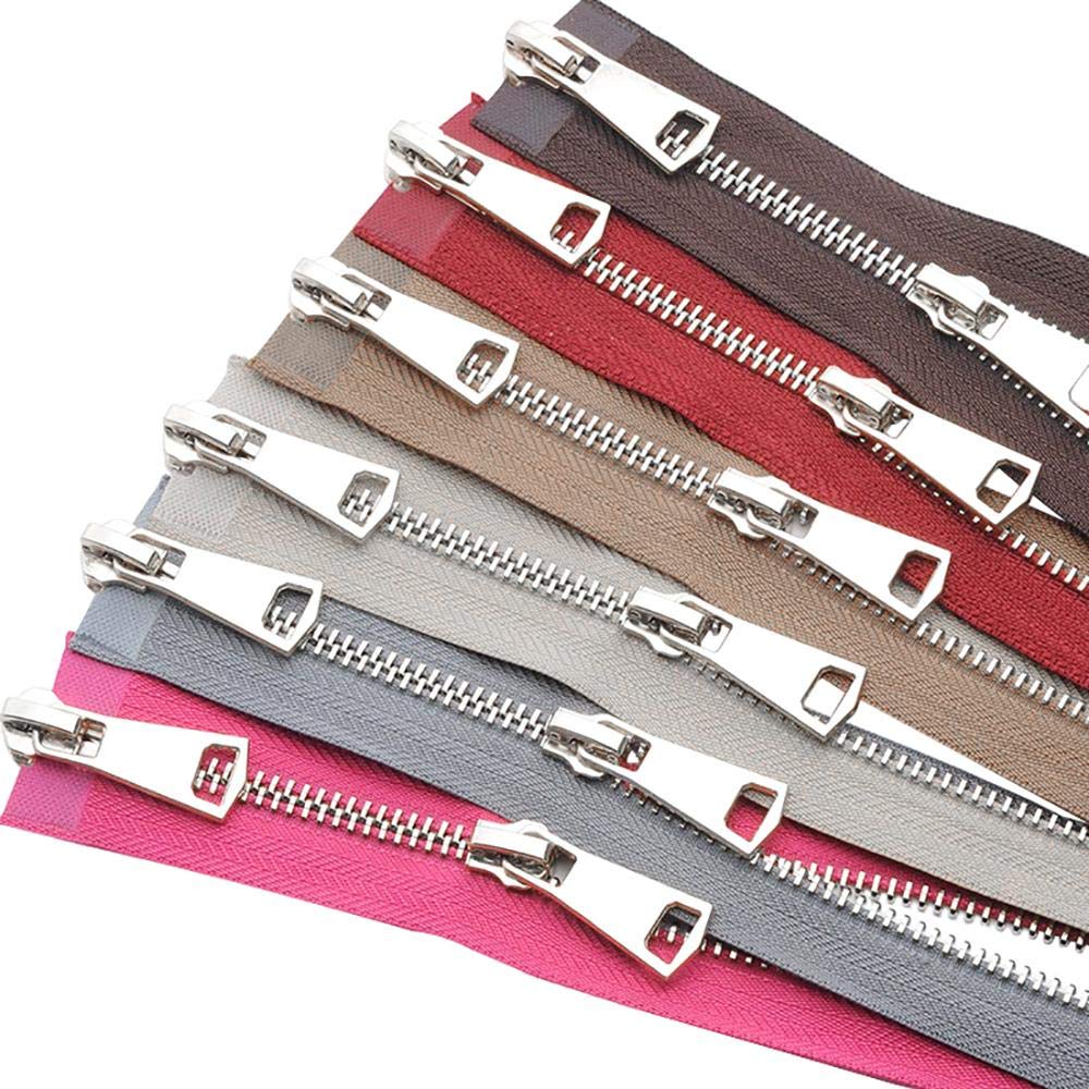 5/10Pcs 30/40/50/60/70/80cm 5# Colorato Open-End Doppi Cursori Cerniera In Metallo Argento Per Indumento Di Stoffa Artigianale Fai Da Te-Nero,5 Pezzi,70cm