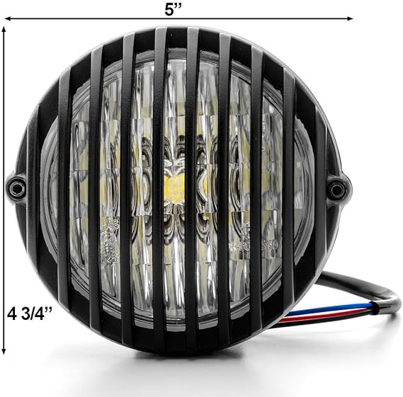 5 Motorcycle Headlight Grill Prison Chopper Bobber Head Lamp (Black)
