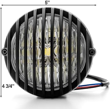 5 Motorcycle Headlight Grill Prison Chopper Bobber Head Lamp (Black)